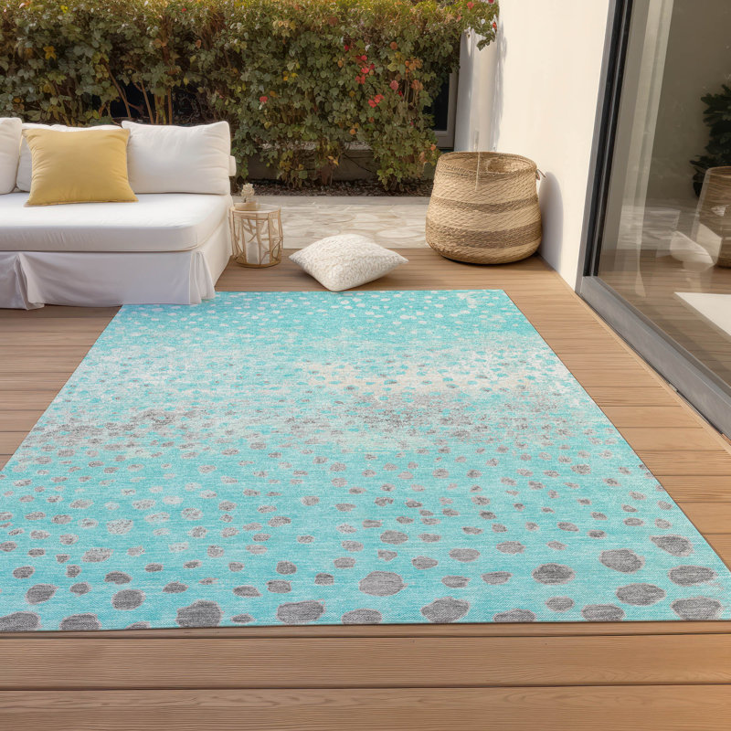 Tapis turquoise intérieur / extérieur lavable à la machine Christain ACN1366, Rectangle 10 pi x 14 pi