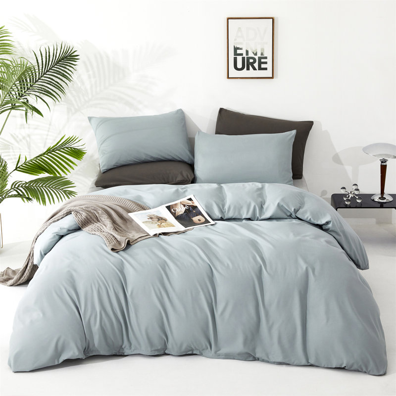 Solid Color Comforter Light Color 3 PCs Bedding Set Pure Color Bed Comforter Set, Twin Comforter + 2 Pillowcases, Dusty Blue