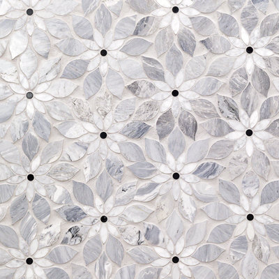 Carreau de mosaïque floral en marbre poli Linden 12,4 po x 14,13 po (6,05 pi²/boîte)