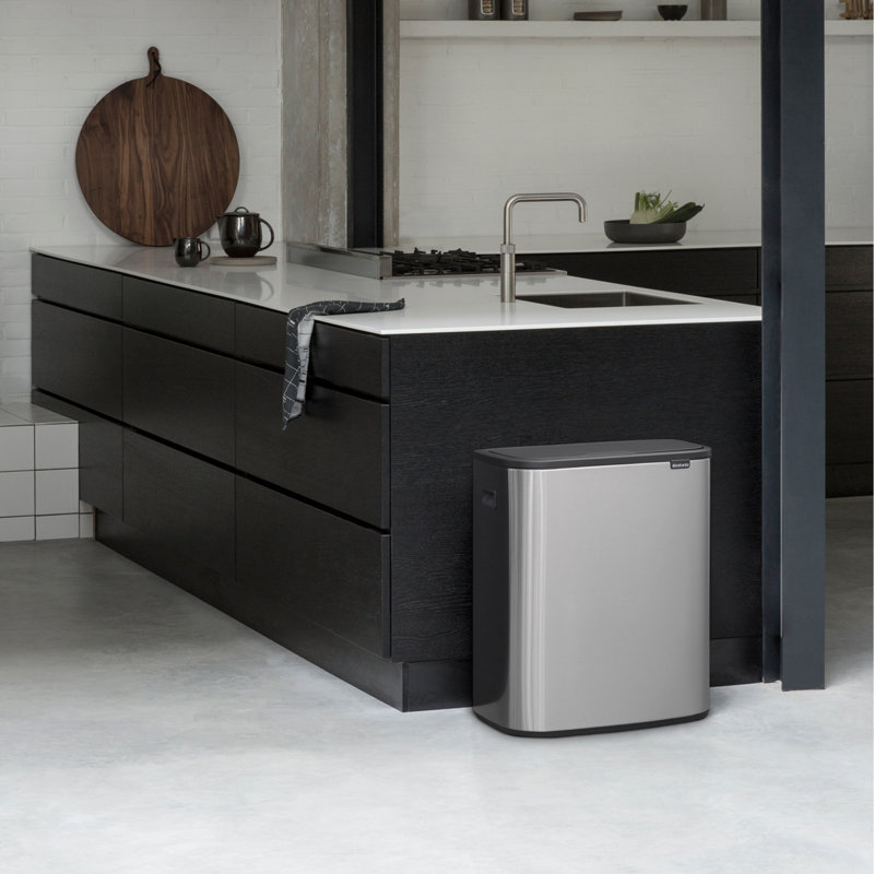 Bo Touch Bin, 60 litre, with 1 inner Plastic Bucket, Matt Steel Fingerprint Proof