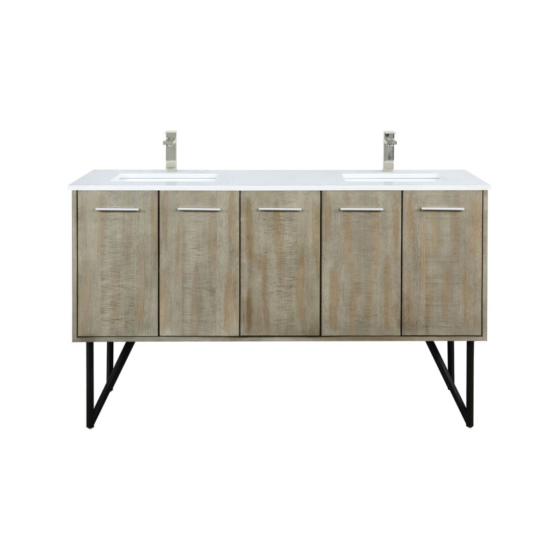 Double Bathroom Vanity with Wood Top, L 60 po