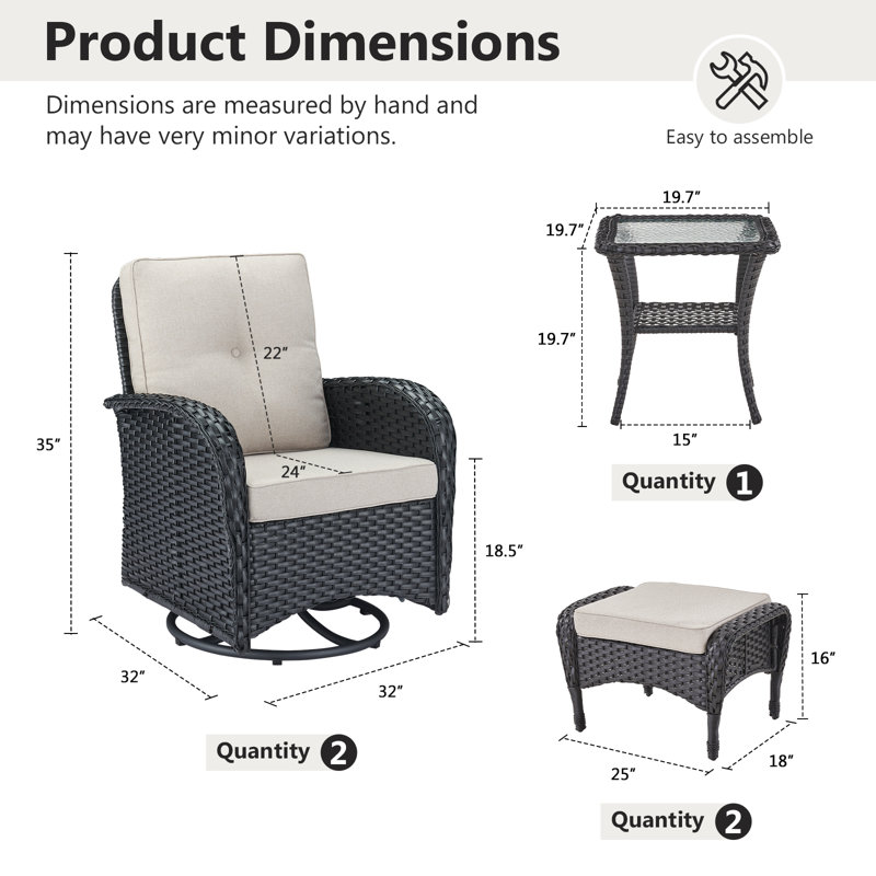 Fauteuil oscillant d'extérieur en osier Gaetanino, Beige, Noir, noir, noir, noir