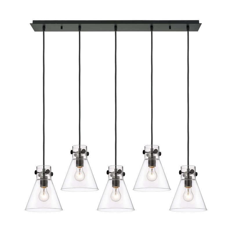 Luminaire suspendu conique à 5 lumières Amrith, Transparent, Noir mat