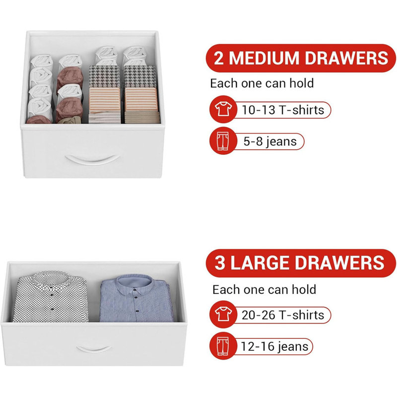 5 Drawer Dresser with Fabric Bins & Wood Top, Storage Organizer with Steel Frame for Bedroom Hallway