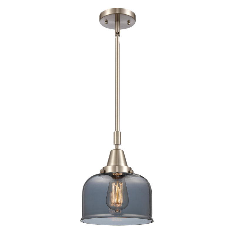 Luminaire suspendu 1 lumière à une cloche, Plaqué couleur fumée, H 44,12 po x l 8 po x P 8 po, Nickel satiné brossé