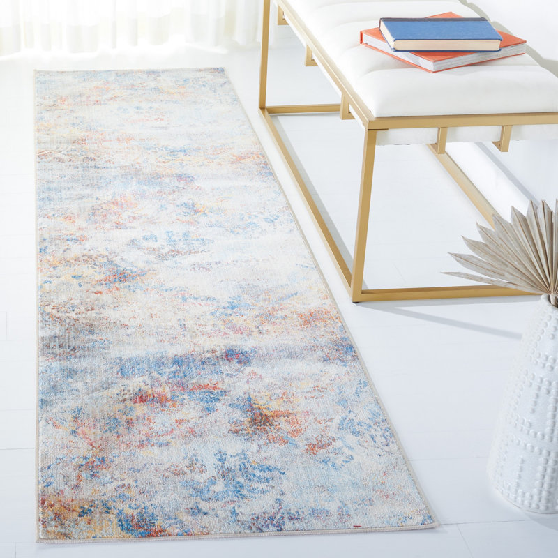 Tapis bleu / beige Curlee, Tapis de couloir 2 pi 2 po x 8 pi