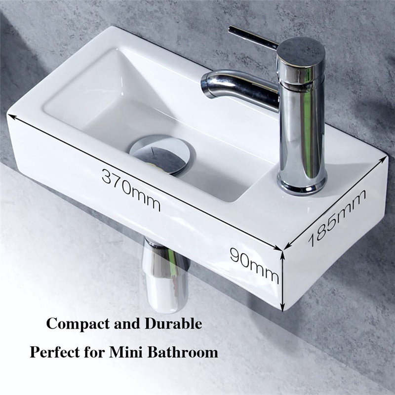 1 lavabo de coin carré en céramique avec robinet et trop-plein
