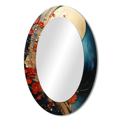 Gold Red Abstract Fractal Gold And Red - Large Oval Wall Mirror On Metal