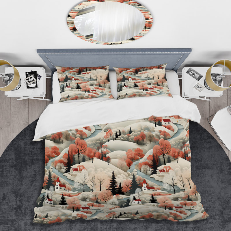 Ensemble de housse de couette Autumn Scenery Scandinavian, Housse de couette pour grand lit et 2 taies décor