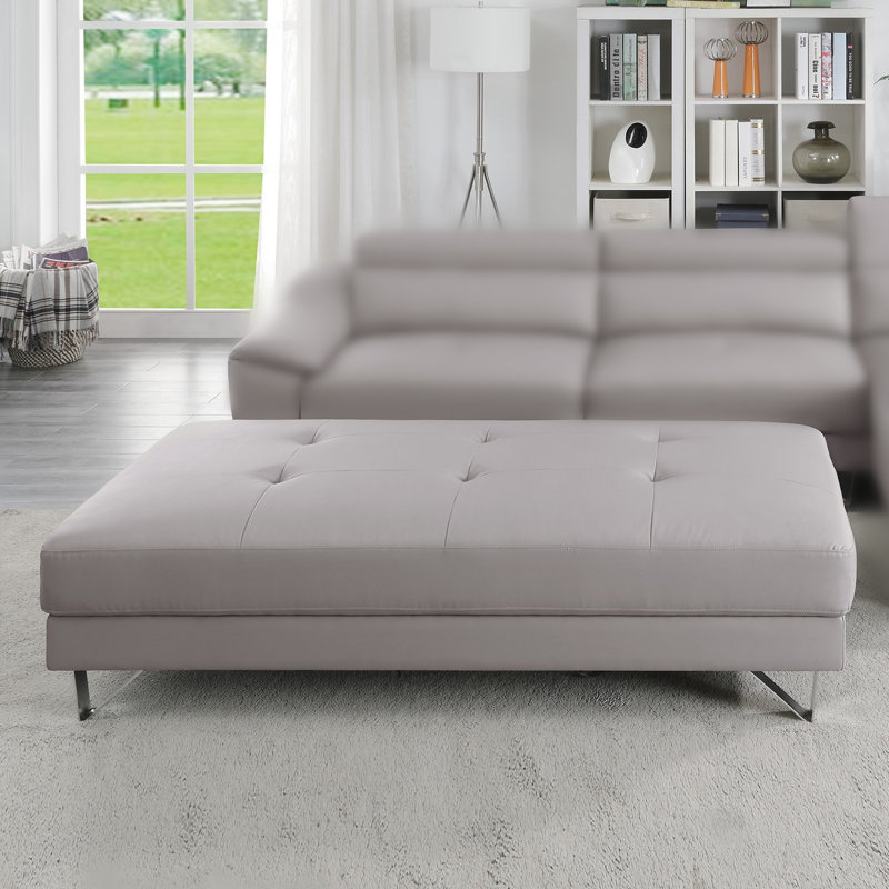 Faux Leather Ottoman, Light Gray Faux Leather
