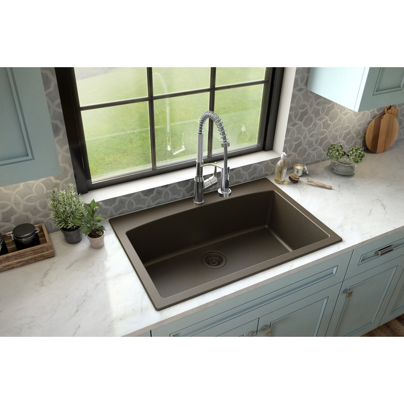 Karran Drop-in Quartz Composite 33'' X 22'' 1-Hole Single Bowl Kitchen Sink, Brown