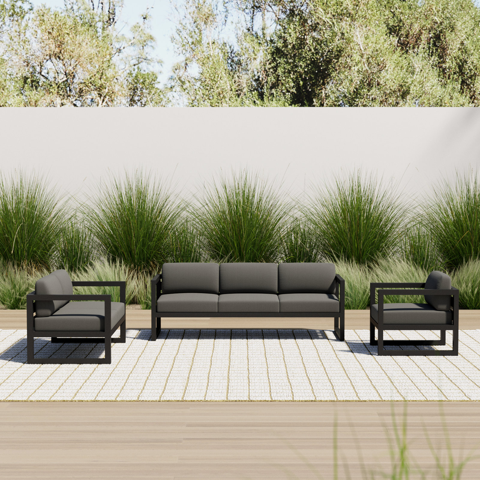 Smith 84" Sunbrella® Patio Sectional Set, Canvas Charcoal, Black