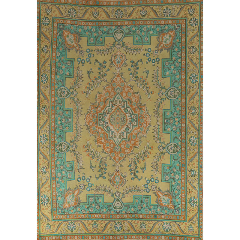 Tapis vert fait à la main 9 x 12 po