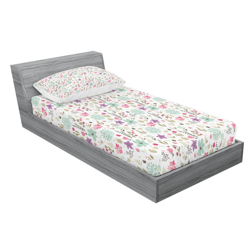 Microfiber Floral Sheet Set, Twin XL Sheet Set + Fitted Sheet + 1 Pillowcase, Green/Purple/Pink Floral