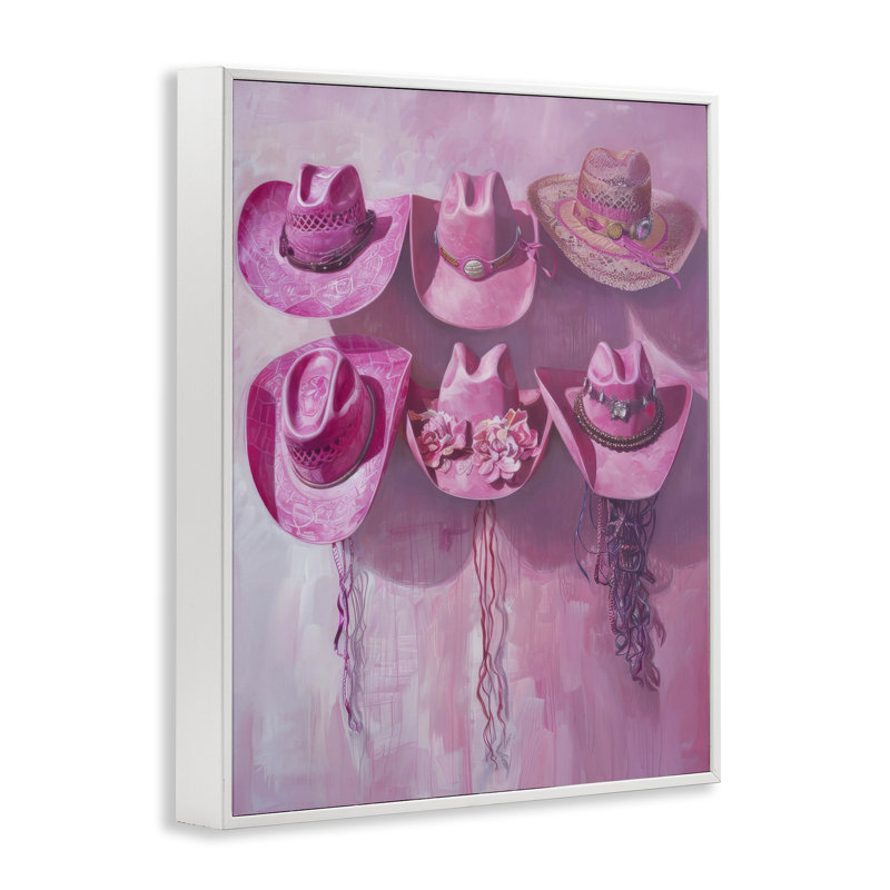 Giclée encadrée de chapeaux de cow-boy roses suspendus, design par LSR Design Studio, H 20 po x l 16 po