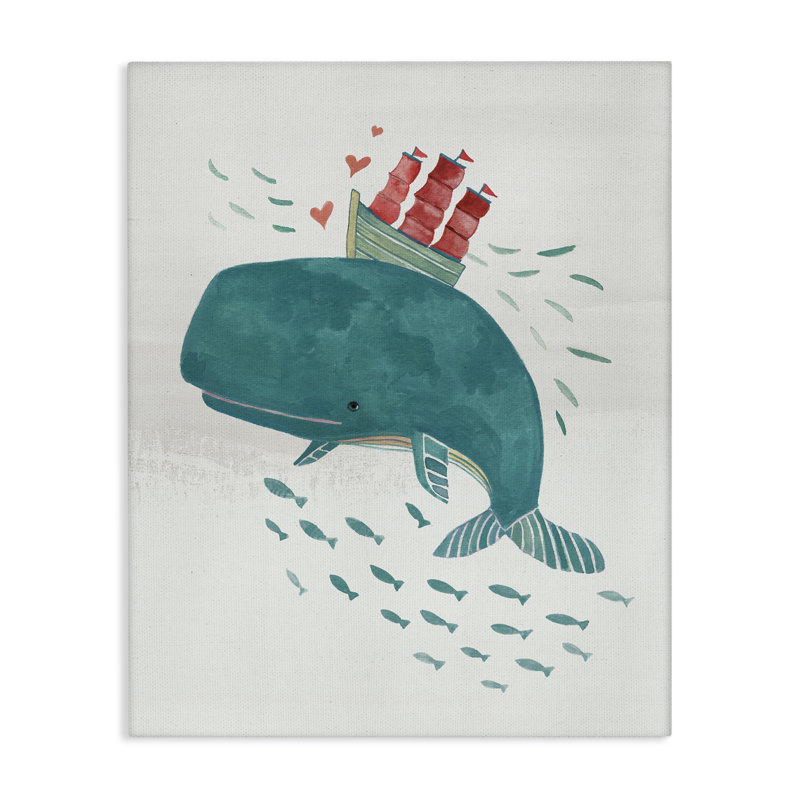 Art mural sur toile "Baleine et voilier" par Irene Chan, H 48 po x l 36 po