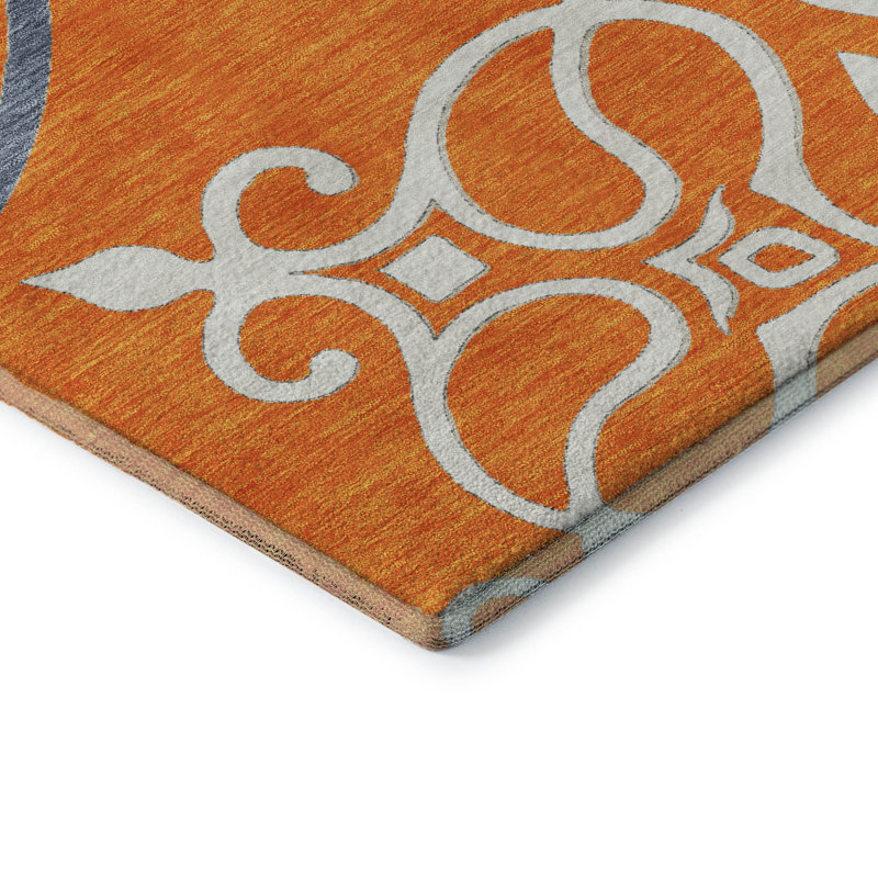 Premium Machine Washable Prisco Orange Rug, Rectangle 8' x 10'