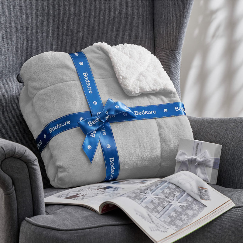 Bedsure Soft Sherpa Fleece Throw Blanket, Light Grey, 220cm x 240cm
