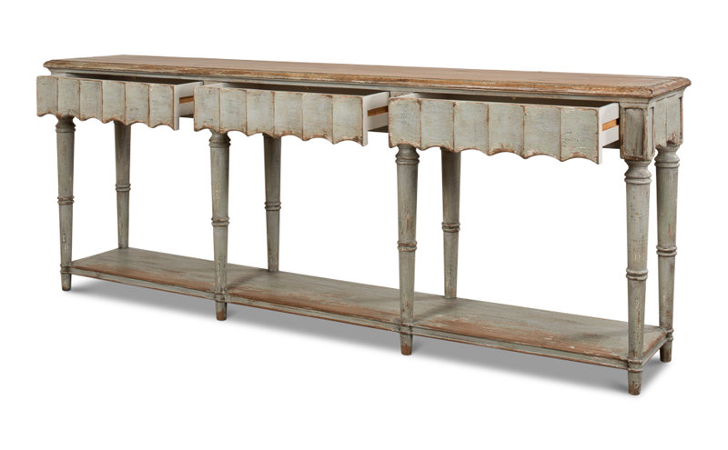 Chantal 93'' W Solid Wood Console Table, Natural Pine/Sage