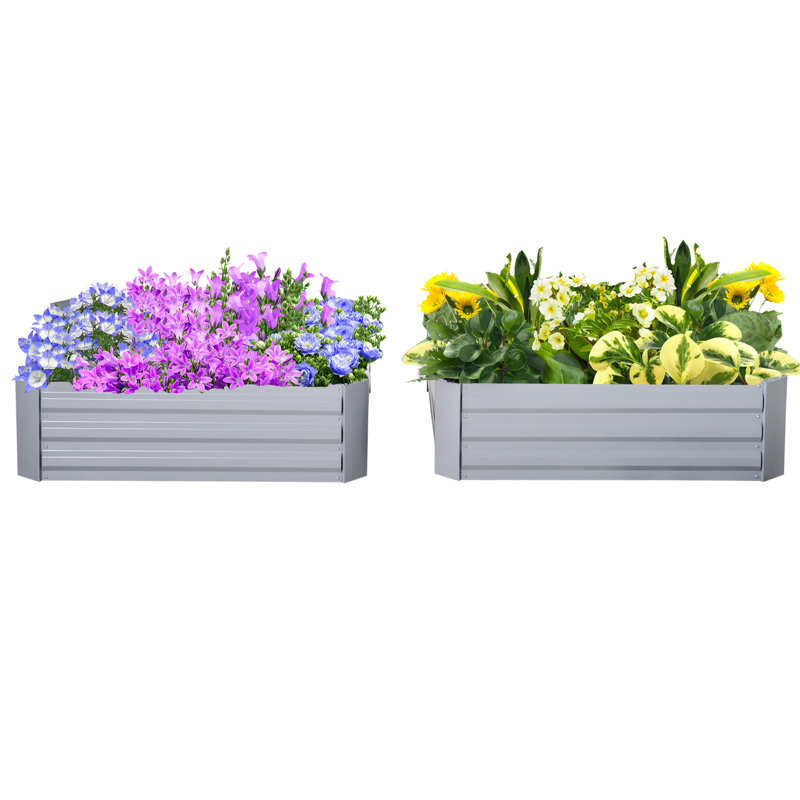 Gray Galvanized Steel Raised Garden Bed Planter Set