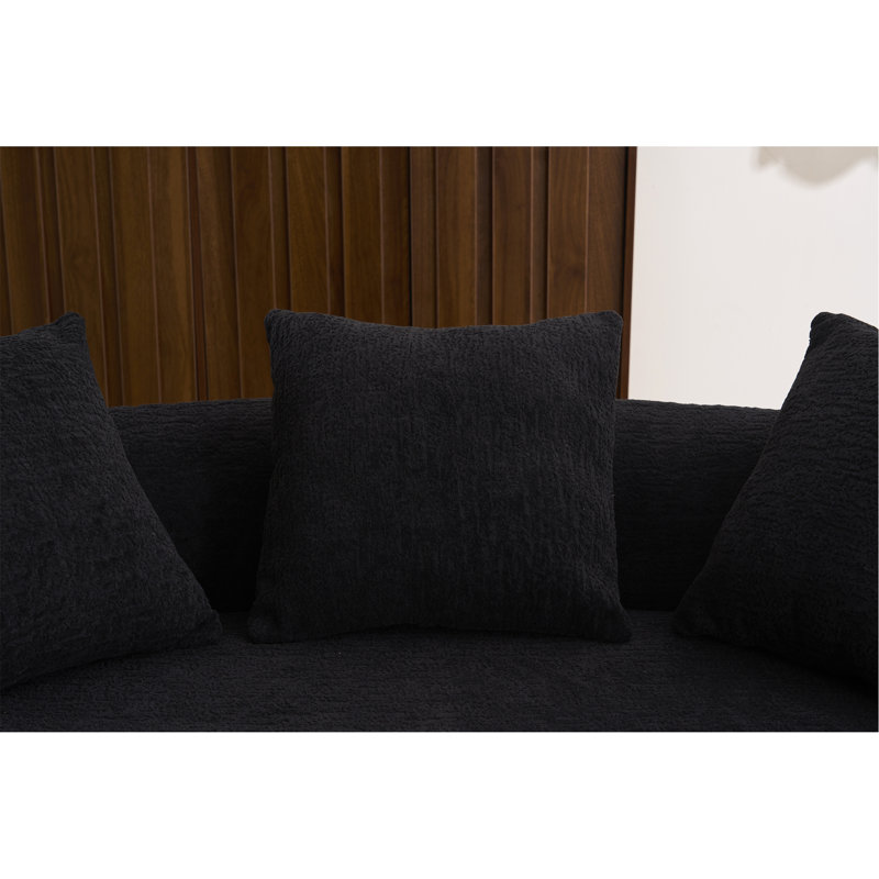 Causeuse noire incurvée: emballage compressé, tissu chenille, éponge 30D, sans assemblage, petit canapé pour petits espaces et appartements, L 65 po, 300 lb, comprend 3 coussins