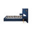 Structure de lit plateforme en velours pour grand lit avec tête de lit capitonnée à oreilles, lit bleu moderne avec lattes de bois, aucun sommier