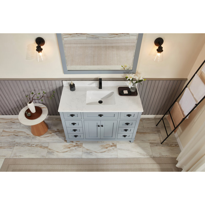 48" Cadet Finish Solid Wood Sink Vanity  With 1' Artificial Stone Top, Black, Cadet