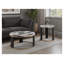 Table basse contemporaine avec plateau en marbre et base en anneau doré