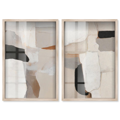Ancient Walls Set Shadowbox Print Neutral Boho Art Set by Art Remedy, Black Frame, 10 x 15