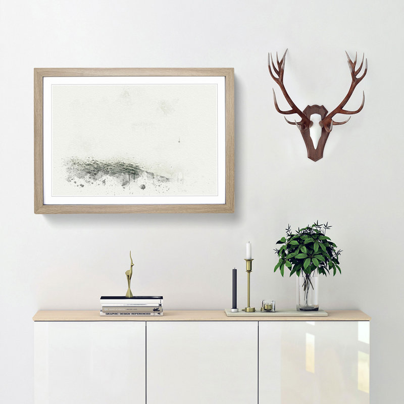 Lonely Boat upon the Lake in Abstract - Picture Frame Graphic Art Print, 40cm H x 60cm W x 2cm D, Oak
