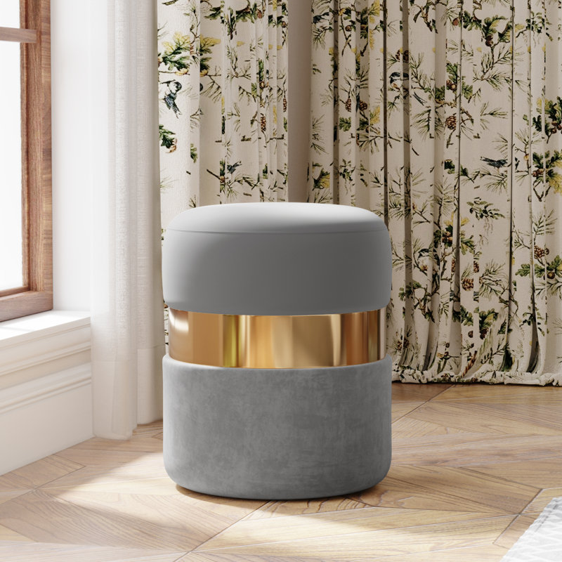 Piana Joselito 15'' Wide Velvet Round Ottoman, Gray Velvet