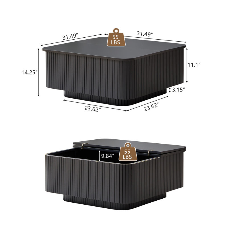 Table basse carrée avec rangement, Noir