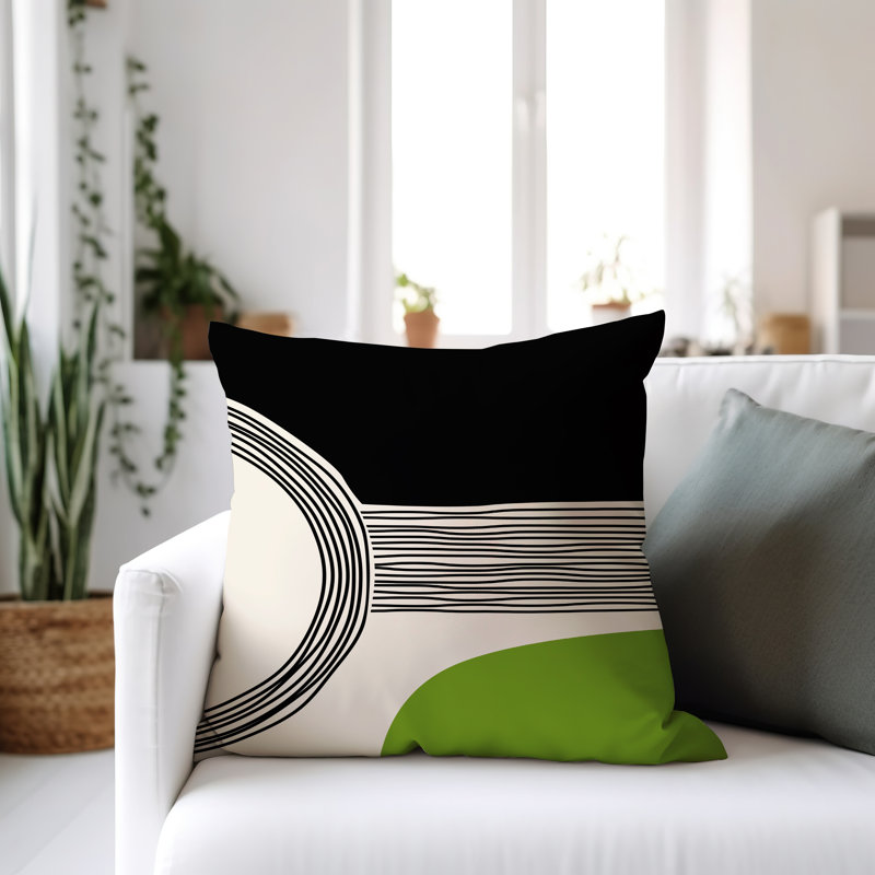Cassie Outdoor Reversible Throw Pillow, 17"H x 17"W, Chartreuse/Cream/Black