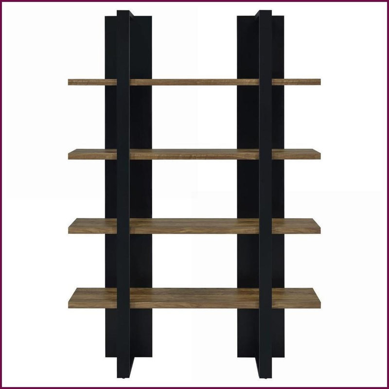 Bookcase, 4-Shelf Contemporary Black &amp; Aged Walnut | Contemporary,Modern | Primary Living Space