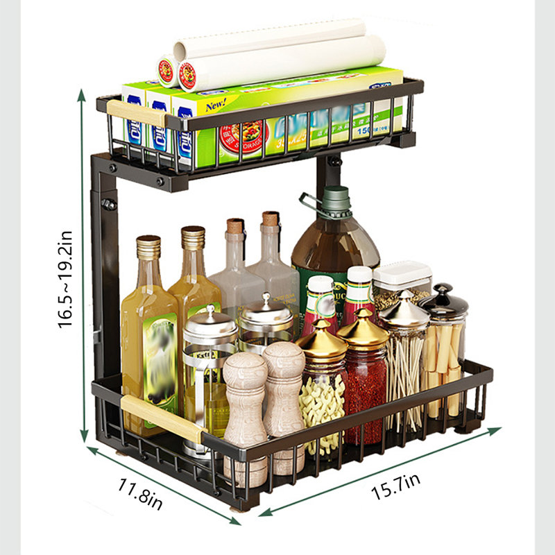 Under Sink Organizer, Pull Out Cabinet Organizer 2 Tier Slide Out Sink Shelf, Carbon Steel Cabinet Storage Shelves, Under Sink Storage