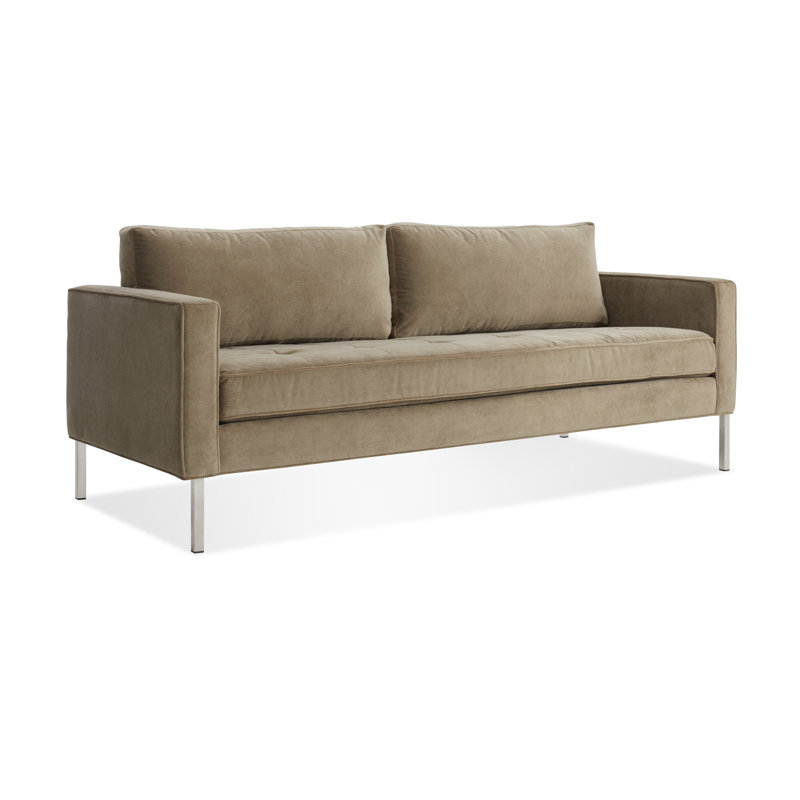 Paramount Upholstered Sofa, Sanford Black Polyester Blend, Stainless Steel, 32" H x 95" W x 34" D