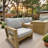 Milano 4-Piece Brown Wood-look Aluminum Outdoor Set with a Fire Pit Table a Three-Seat Sofa 2 Lounge Chairs and Cast Ash Cushions