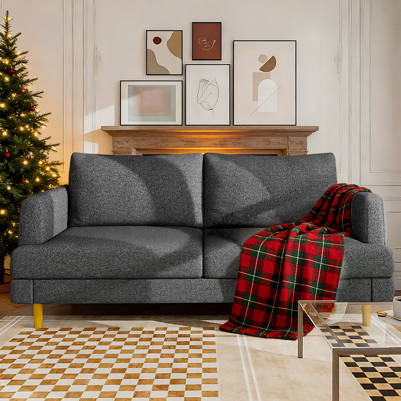 70" Upholstered Square Arm Loveseat Sofa Modern Sofa Couch with USB, Dark Gray, 33.33" H x 70.22" W x 27.11" D