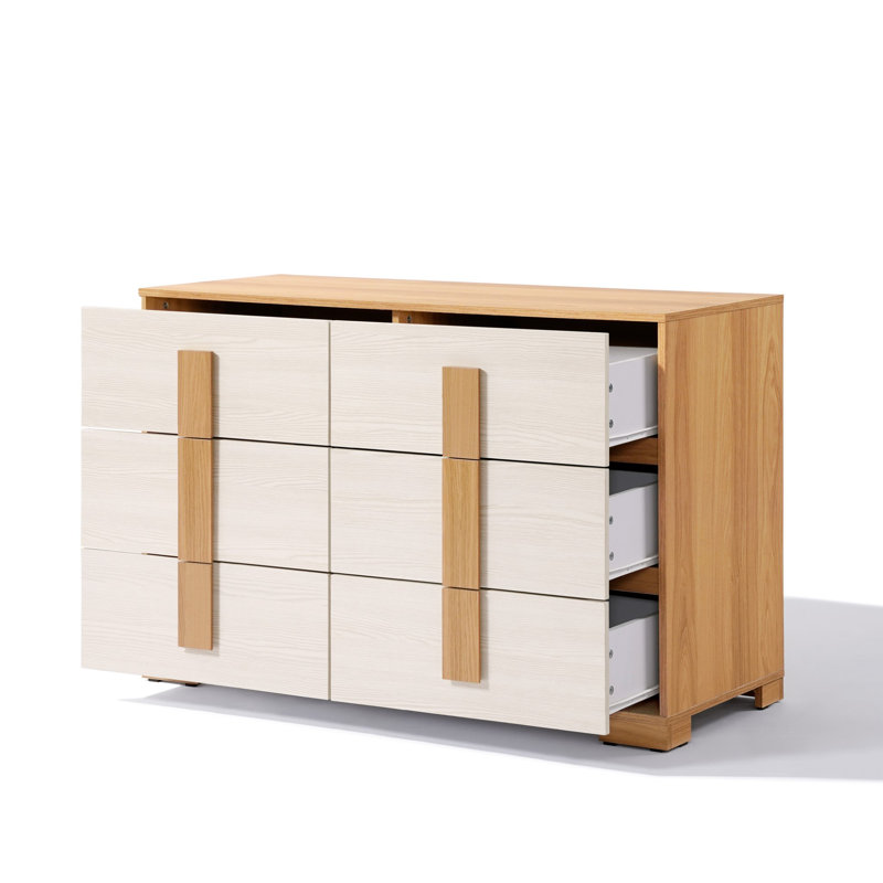 47.2'' W Natural and White 6-Drawer Dresser