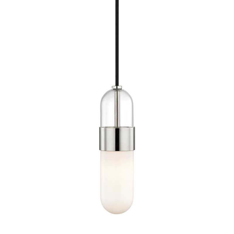 Luminaire suspendu cylindrique à 1 lumière Emilia, Nickel poli