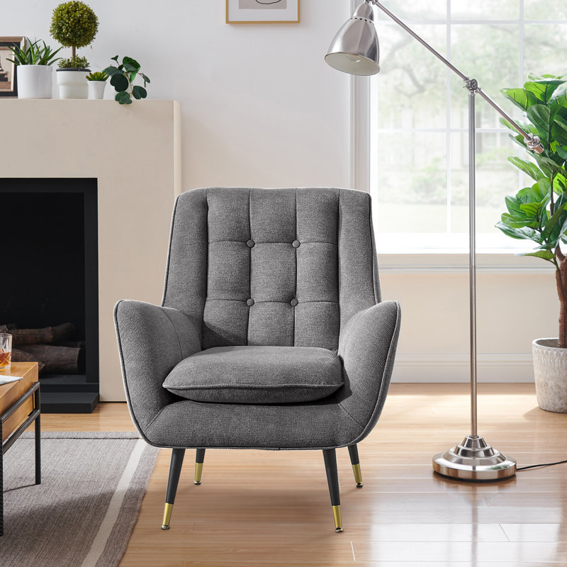 Brianne 30.31'' W Tufted Upholstered Accent Armchair, Dark Gray Linen Blend