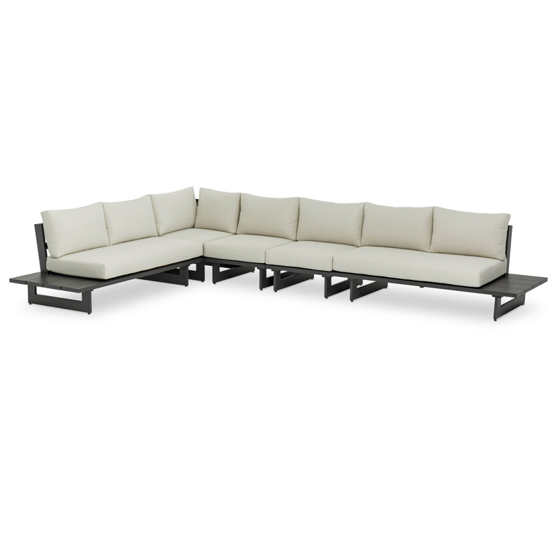 Canapé modulaire d'extérieur avec coussins Kirit 157, gris, Crème