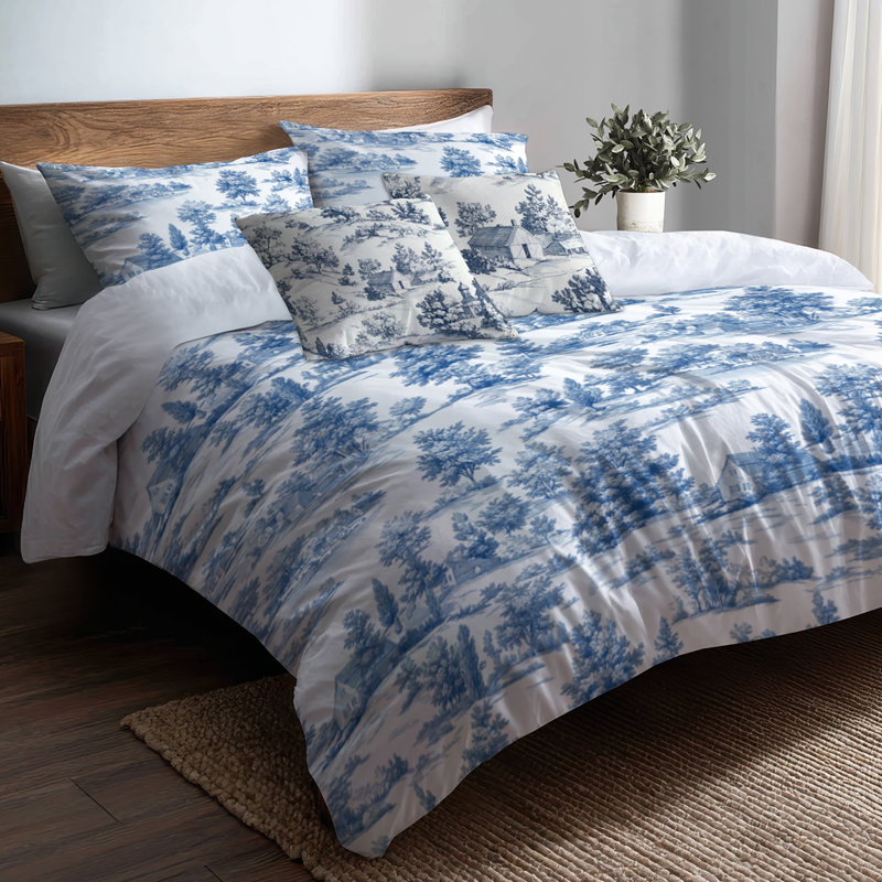 Ensemble de housse de couette Country Farmhouse - Ensemble de literie et de coussins Blue Country Toile