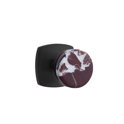 Emtek Select Passage Knobset w/ Urban Modern Rosette & Conical Stem, Rosso Levanto Marble Knob