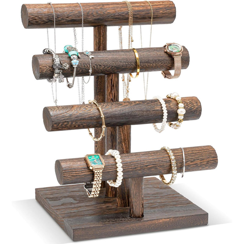 Dark Brown Wooden 4-Tier T-Bar Bracelet Display Rack