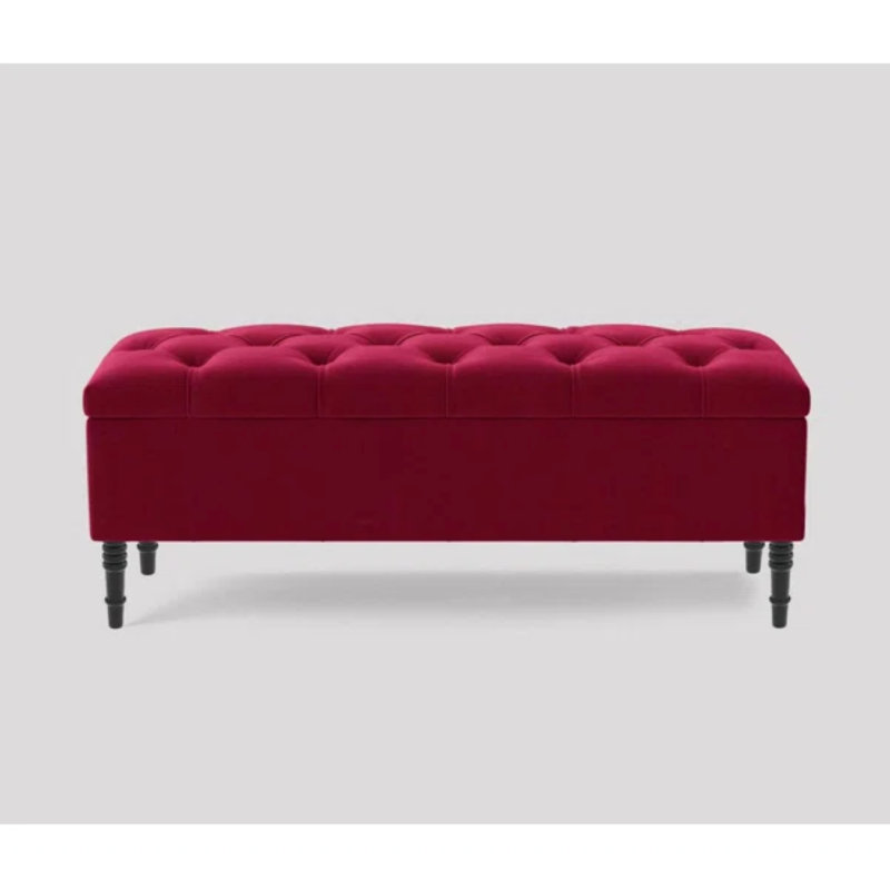 Swiss Chesterfield Ottoman Storage Bench - Upholstered Plush Velvet Shoes Bench with Black Turned Wooden Legs
