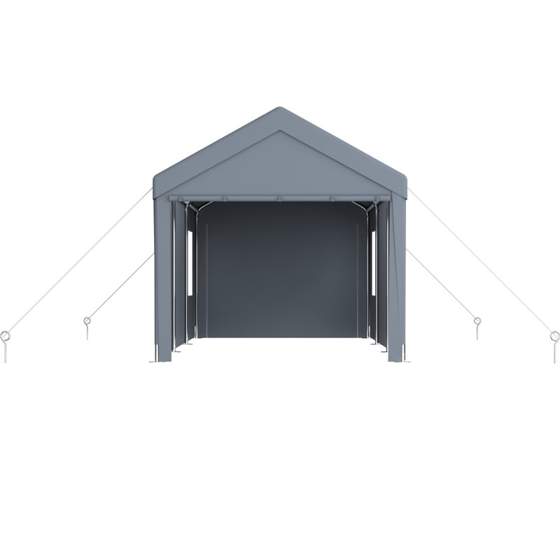 Abri d'auto 12 'X 20', garage portatif pour bateaux et véhicules. Structure en acier galvanisé, couvercle en Fade pe, 2 portes, 4 fenêtres d'aération, assemblage facile, gris robuste avec cadre robuste. Ventilé