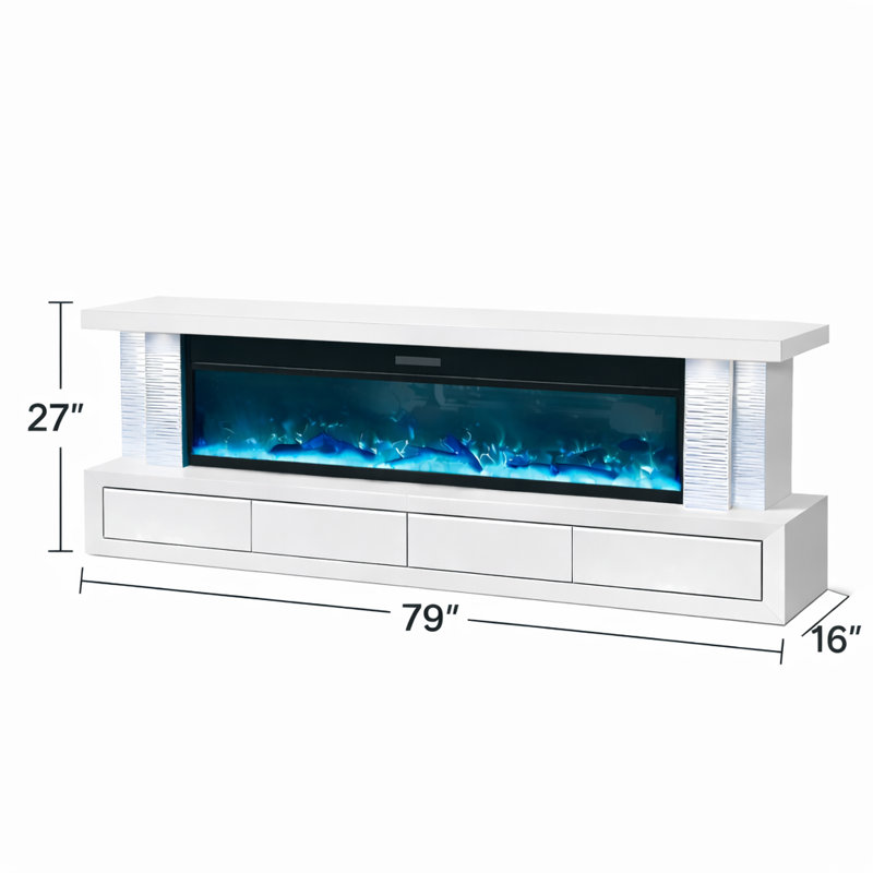 Meuble télé avec foyer 79 po Karsen, Blanc