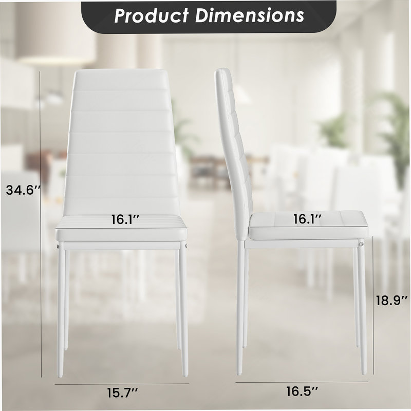 Ensemble de 4 chaises de salle à manger en similicuir blanc pour la cuisine, chaises d'appoint modernes avec structure en métal robuste