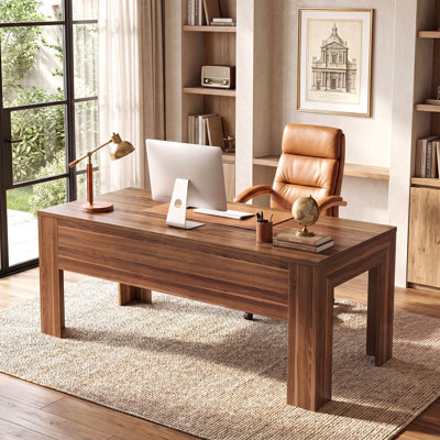 63" Executive Office Desk, Large Computer Desk for Home Office, Brown